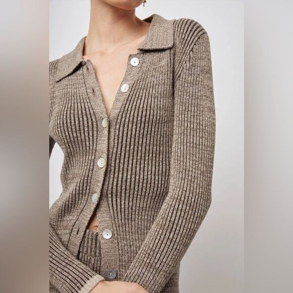 Rails Rory Sweater in Brown Multi Luxury Women’s Cardigan Ribbed Silk Blend S - Picture 2 of 11